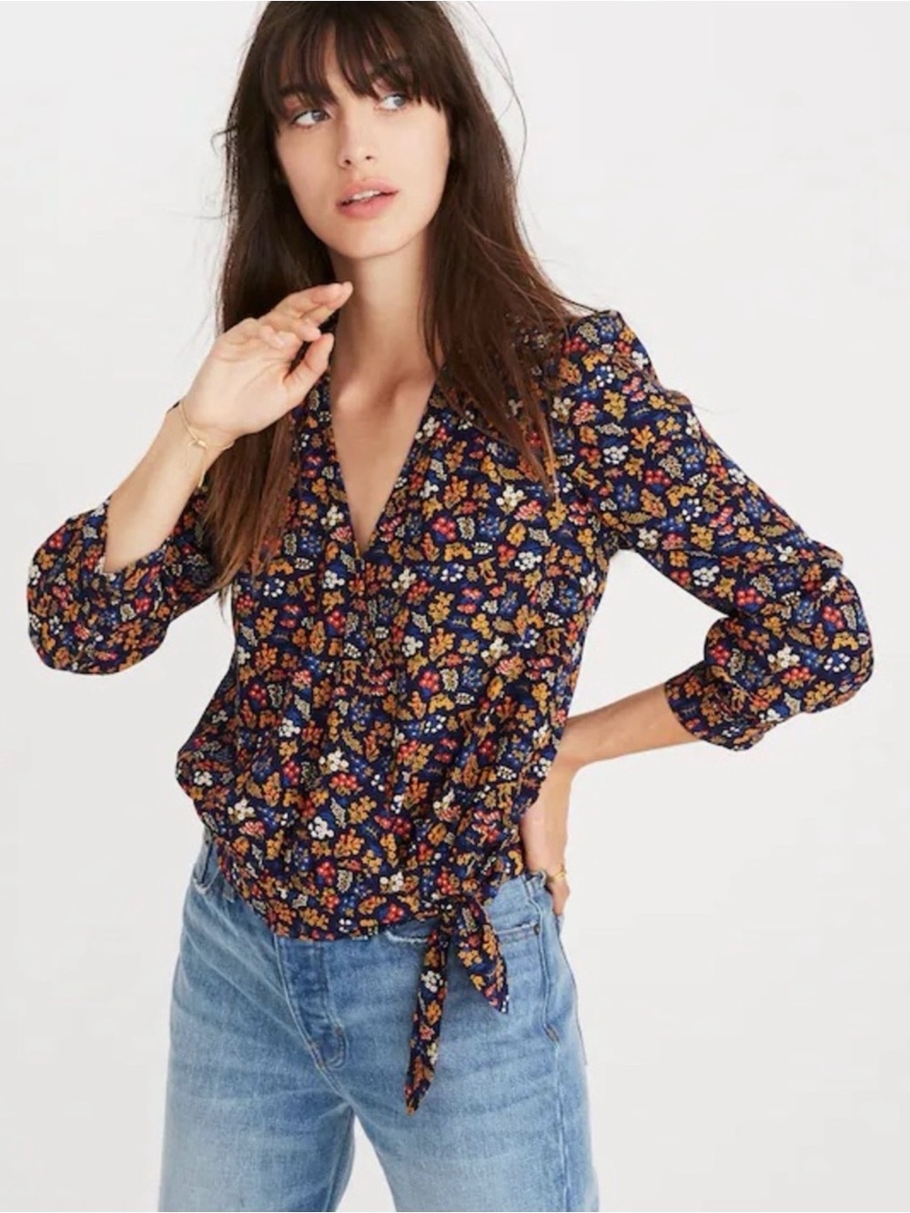 Madewell Wrap Garden Partt Navy Floral Blouse Medium